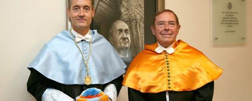 El Excmo. Sr. Dr. Lorenzo Gascón y el Excmo. Sr. Dr. José Daniel Barquero en la sede en Barcelona de la Reial Acadèmia de Doctors